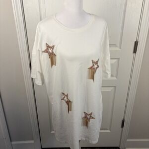 BaeVely Women's Tshirt Dress Medium Beaded Star Details